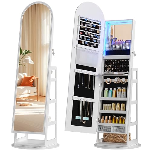 HWB Arched LED Jewelry Cabinet with Full-Length