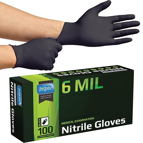 Inspire Black Nitrile Gloves HEAVY DUTY 6