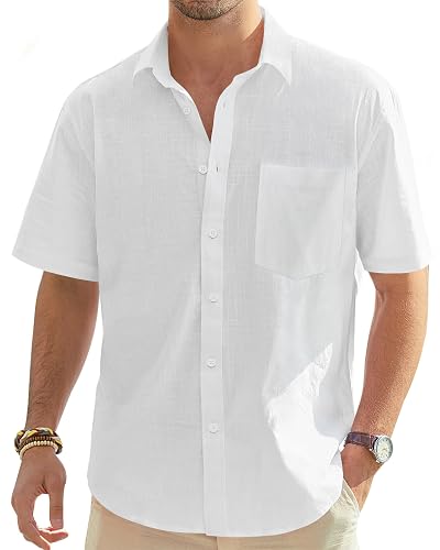 J.VER Mens Linen Shirt Short Sleeve Button
