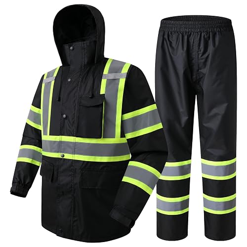 JKSafety Hi-Vis Reflective Safety Rain Jacket and