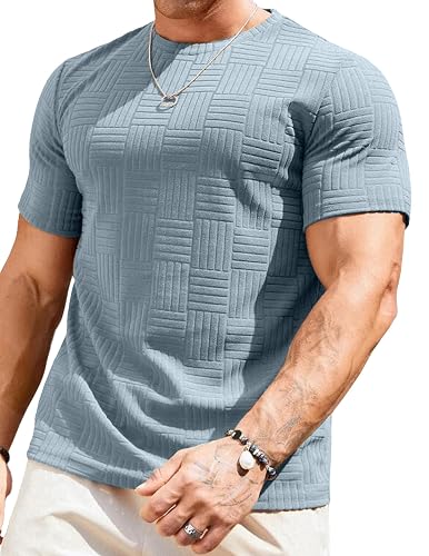 JMIERR Mens T-Shirt Casual Stretch Solid Crewneck