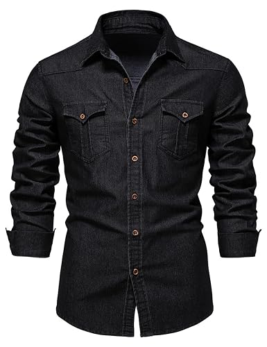 Kissonic Mens Denim Shirt Long Sleeve Slim