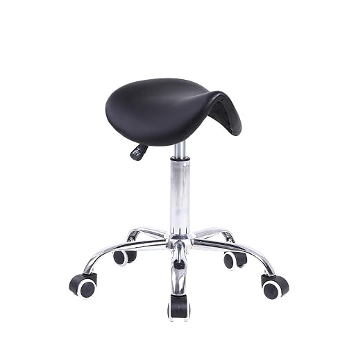 KKTONER Rolling Saddle Stool PU Leather Swivel