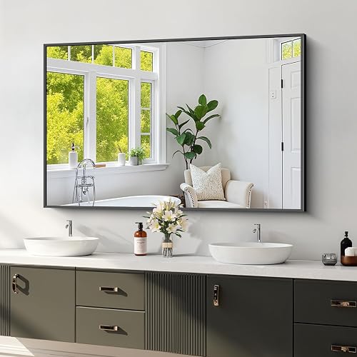 Koonmi Black Framed Bathroom Mirror - Shatterproof