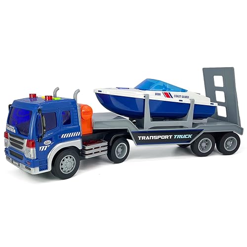 Large Flatbed Truck Toy with Trailer Speedboat