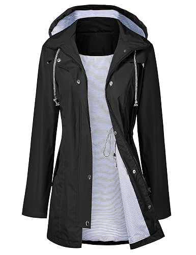 LOMON Raincoat Women Waterproof Long Hooded Trench
