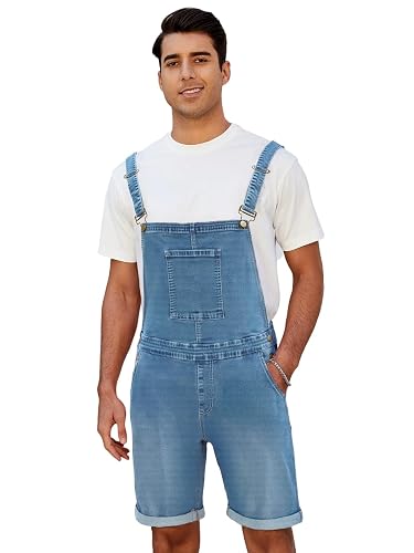 LONGBIDA Men's Denim Overalls Shorts Stretchy Work