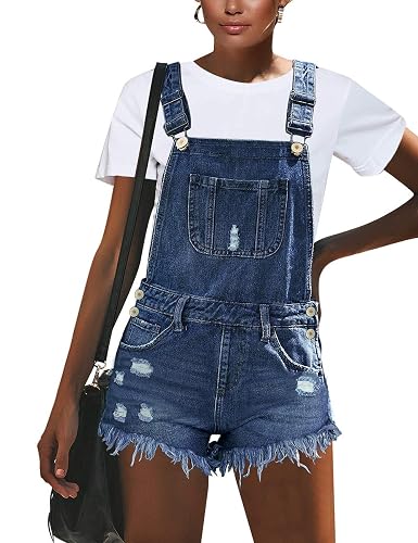 luvamia Women's Ripped Short Overalls Adjustable Denim