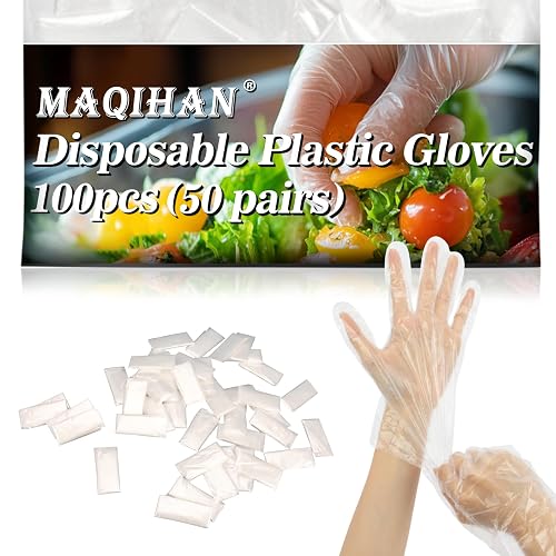 MAQIHAN 100Pcs Plastic Gloves Disposable - Plastic