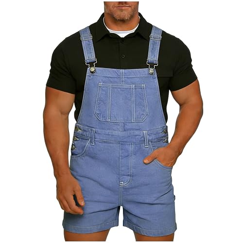 Mens Denim Shorts Lightweight Bib Overalls Jean