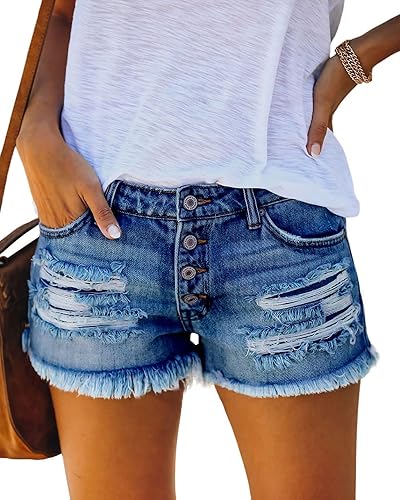 MIFOCAL Women's Ripped Denim Jean Shorts Mid