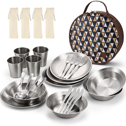 Odoland Stainless Steel Camping Mess Kit for