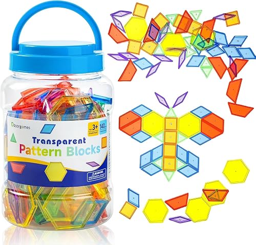 Odoorgames 140 Pcs Translucent Pattern Blocks Set