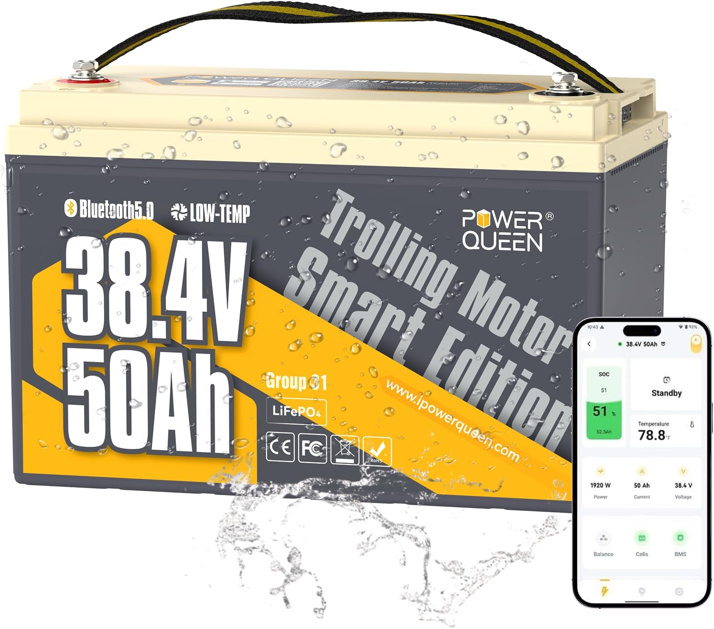 Power Queen 36V50Ah LiFePO4 Battery with