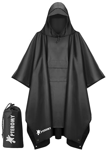 PTEROMY 3-in-1 Hooded Rain Poncho for Adult