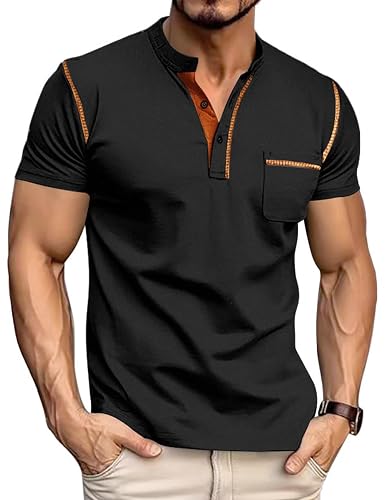 QOSOQ Men's Henley Shirt Short Sleeve T-Shirt