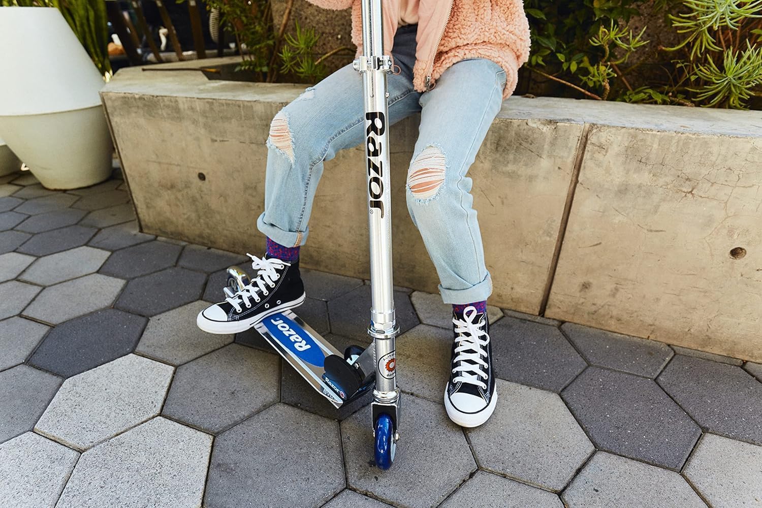 Razor A blue foldable kick scooter for kids