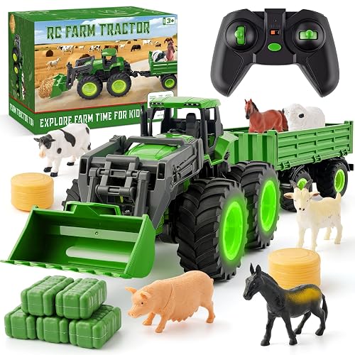Remote Control Tractor Toy Set with Trailer