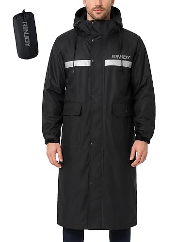 RINJOY Men's Waterproof Long Raincoat with Hood