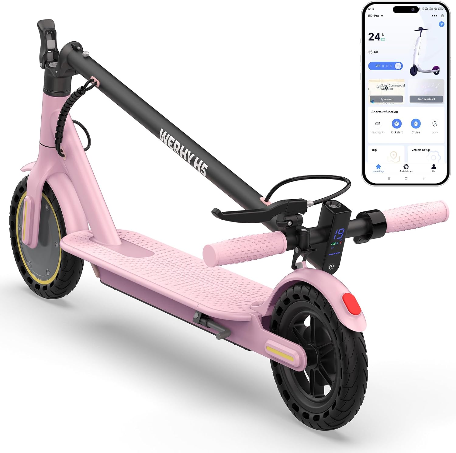 Roinside UP6 pink foldable electric scooter for teens