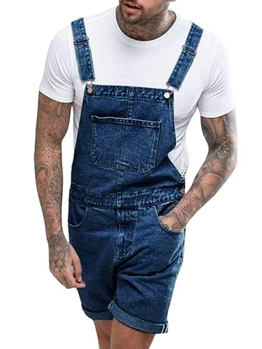 Runcati Mens Denim Shorts Bib Overall Jean