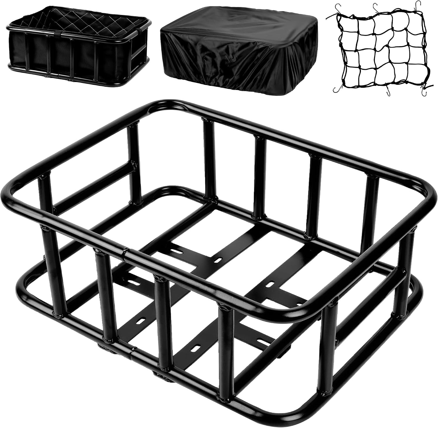 SAMRELAX Large Rear Bike Basket: Cargo Net & Waterproof Cover Included