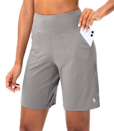 SANTINY Women's Athletic Bermuda Shorts High-Waisted Long