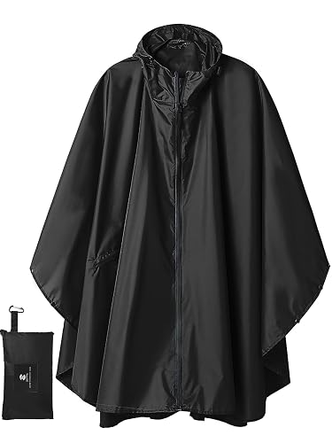 SaphiRose Adult Rain Poncho Waterproof Hooded Zipper