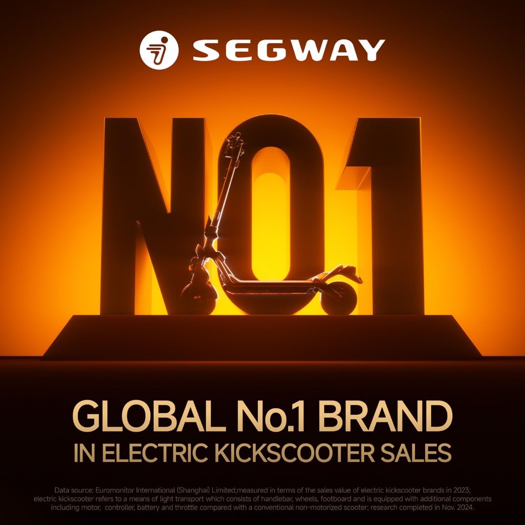 Segway: global number one brand in electric kick scooter sales (Euromonitor source cited on image)