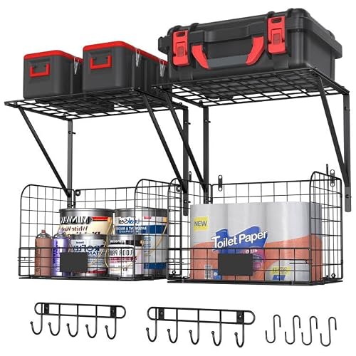 ThreeHio 2 Pack Garage Shelves Wall Mounted
