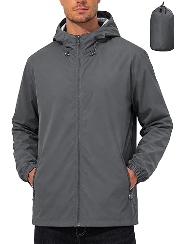 UIQUR Mens Rain Jacket Lightweight Windbreaker Waterproof