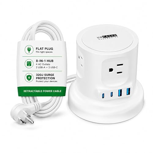 Uncaged Ergonomics Retractable Power Strip with USB