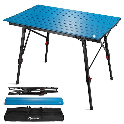 VILLEY Portable Camping Table with Adjustable Legs