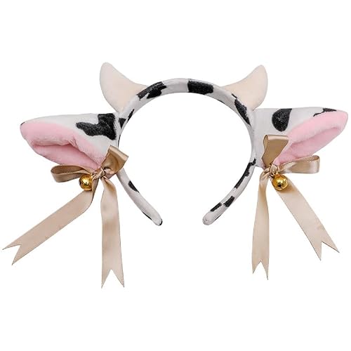 WelyHM Cow Ears Horns Headband Hairy Animal