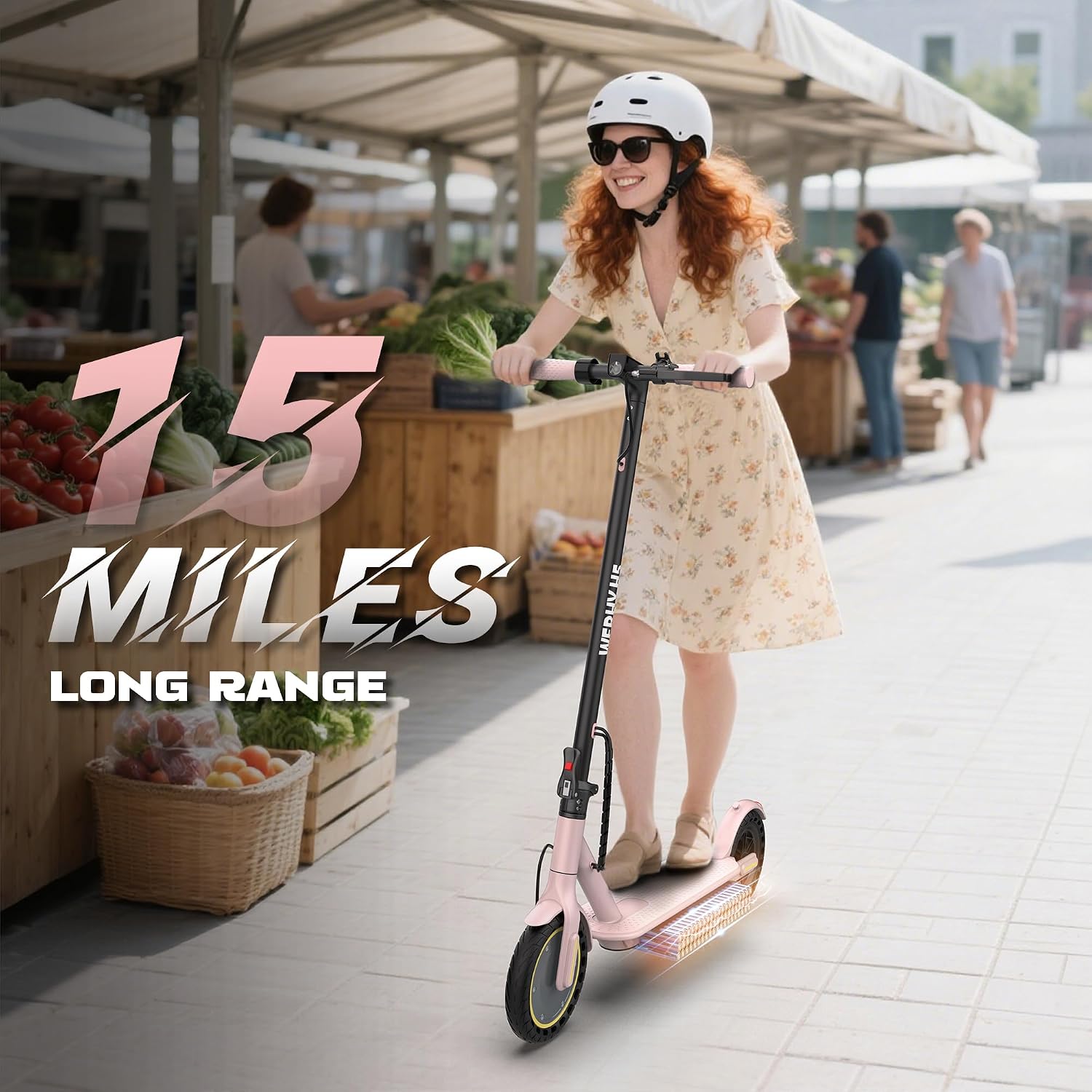 WERHY electric scooter dual brake system and LED lights for teen commuting