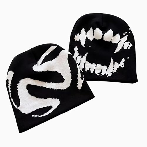 Winatehr Black Graphic Beanie for Men Women