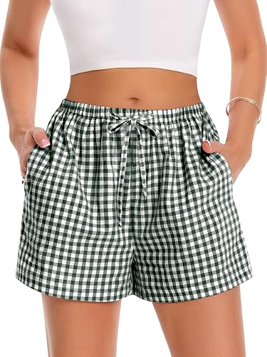 Women Boxer Shorts Comfy Gingham Drawstring Pajama