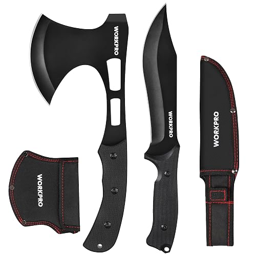 WORKPRO Hunting Knife and Hatchet Axe Combo