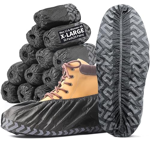 X-Large 50 Pack Shoe Covers Disposable Non-Slip