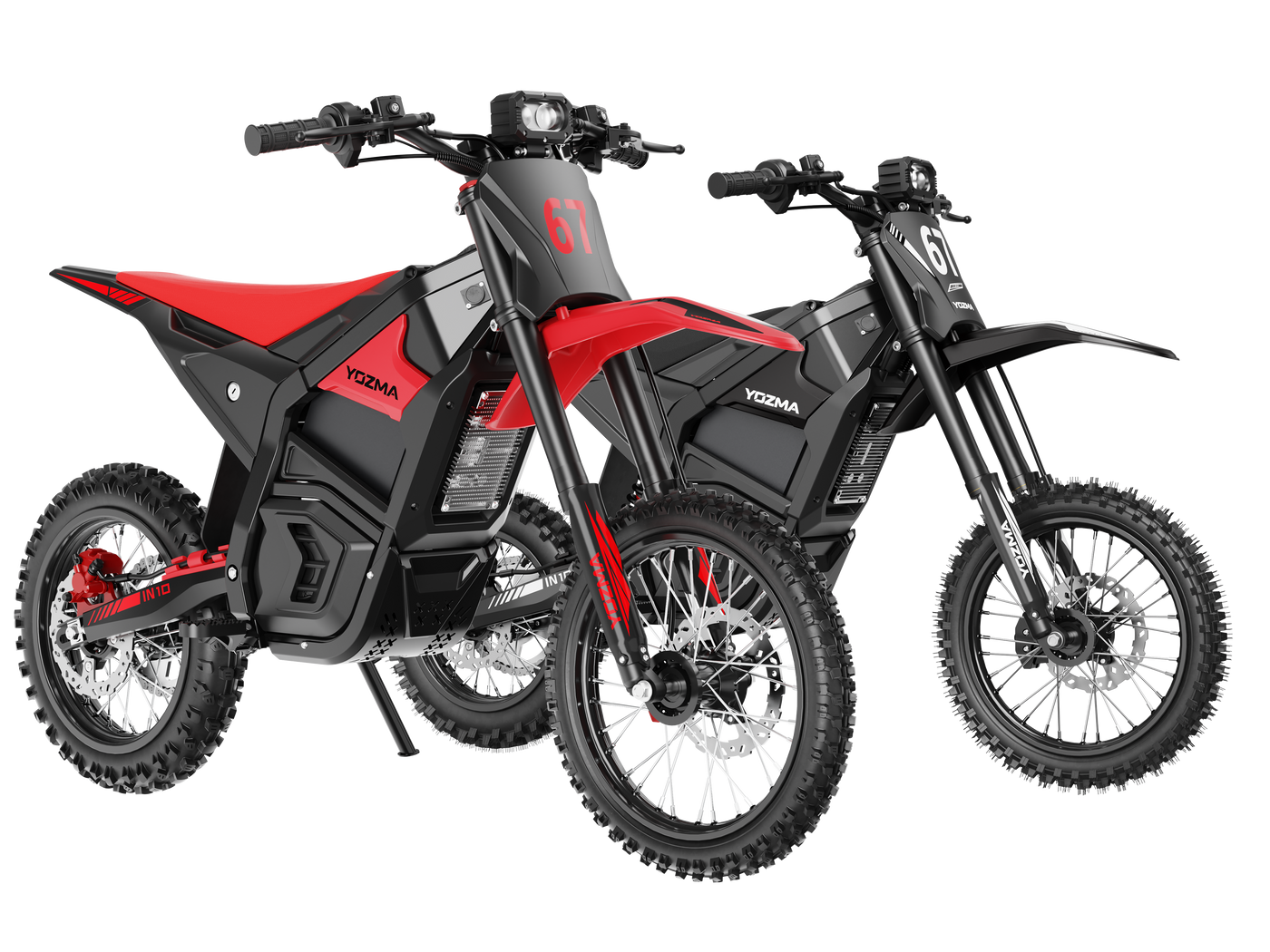 Yozma IN10 electric dirt bike jumping off-road with 2600W motor 40 MPH top speed and 130 N.M torque