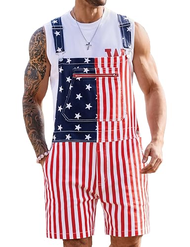 Yuanbang Unisex Printed Overalls Shorts Romper Festival